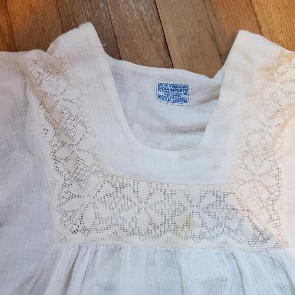 Vintage 60s 70s Ivory Bell Sleeve Mai Dress Gown Lace Angelic Bohemian Chic - Picture 4 of 13